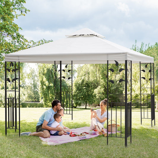 outsunny-3-x-3m-outdoor-garden-steel-gazebo-with-2-tier-roof-patio-canopy-marquee-patio-party-tent-canopy-shelter-vented-roof-decorative-frame-cream