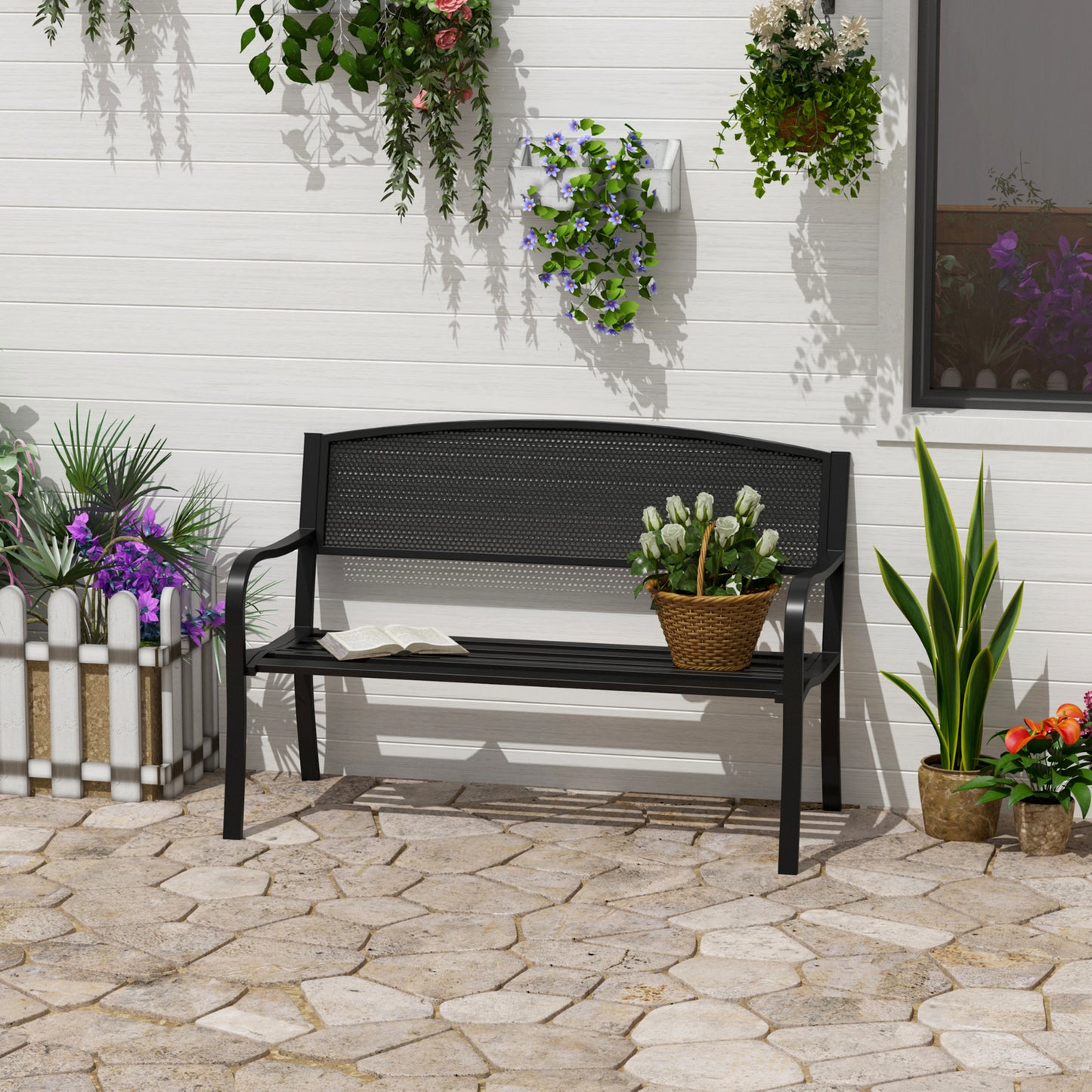 outsunny-2-seater-metal-garden-bench-garden-park-porch-chair-outdoor-patio-loveseat-seat-mesh-net-backrest-black