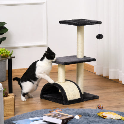 PawHut Cat tree Tower 72cm Climbing Activity Centre Kitten with Sisal Scratching Post Pad Arc Perch Hanging Ball Toy Grey