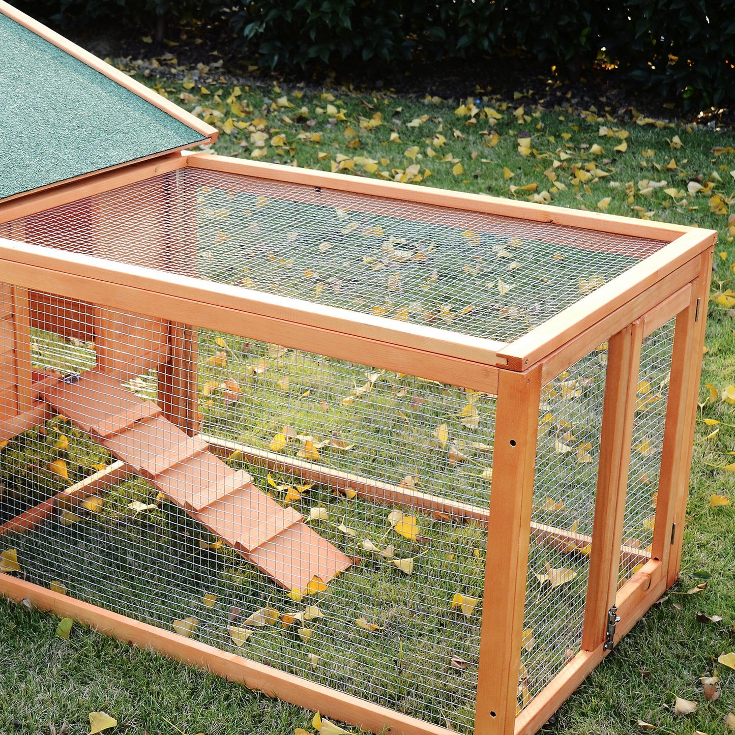 PawHut Wooden Animal Cage W/ Ramp-Golden Red