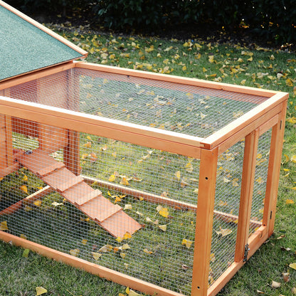 PawHut Wooden Animal Cage W/ Ramp-Golden Red