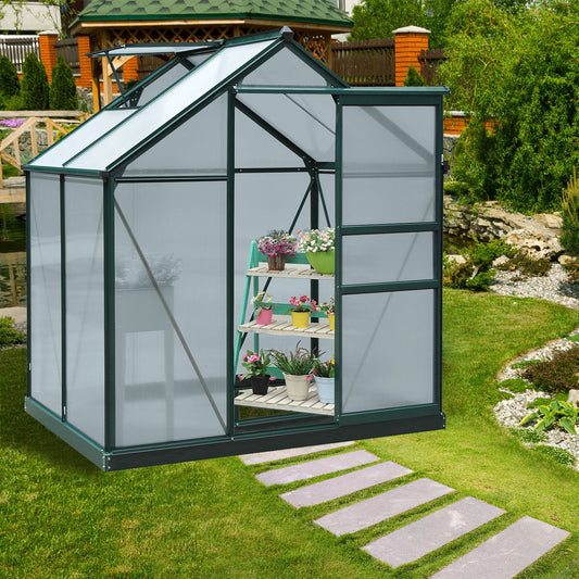 outsunny-clear-polycarbonate-greenhouse-large-walk-in-green-house-garden-plants-grow-galvanized-base-aluminium-frame-w-slide-door-6ft-x-4ft