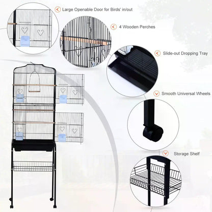 PawHut Large Pet Bird Cage Parrot Cockatiel House, 47.5Lx37Wx153Hcm-Black