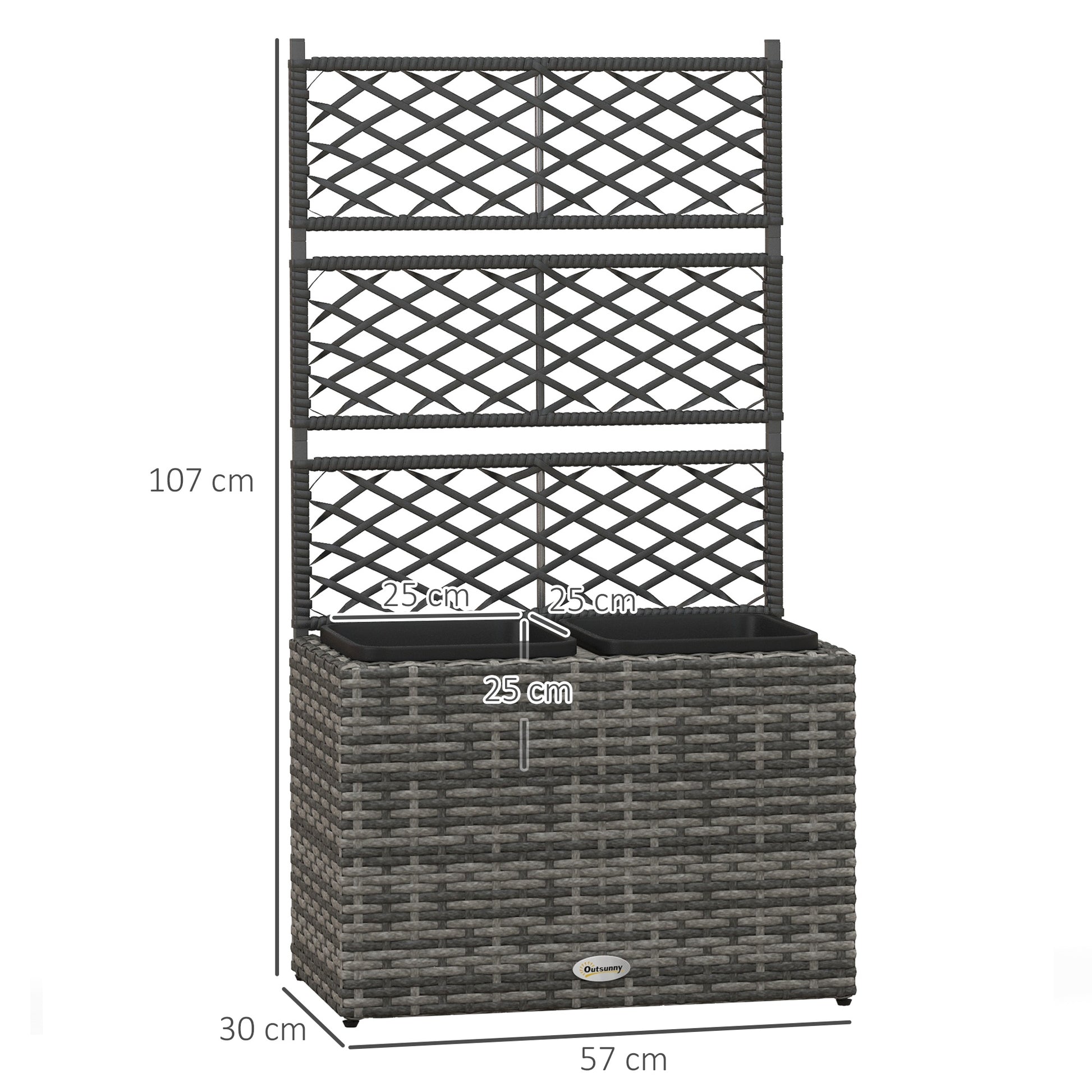 outsunny-22l-garden-pe-rattan-planter-with-trellis-free-standing-flower-raised-bed-with-two-plant-boxes-for-garden-garden-planter-for-climbing-plants-57cm-x-30cm-x-107cm-mixed-grey