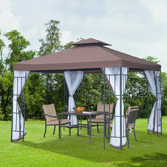 outsunny-3-x-3m-patio-gazebo-canopy-garden-pavilion-tent-shelter-with-2-tier-roof-and-mosquito-netting-steel-frame-coffee