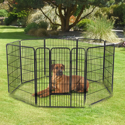 PawHut Heavy Duty Dog Pet Puppy Metal Playpen Play Pen Rabbit Pig Hutch Run Enclosure Foldable Black 80 x 60 cm (Small)