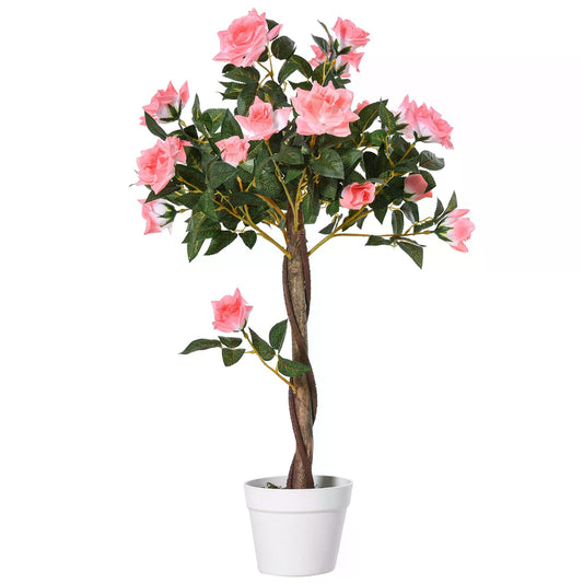 outsunny-90cm-3ft-artificial-rose-tree-fake-decorative-plant-w-21-flowers-pot-indoor-outdoor-faux-decoration-home-office-decor-pink-green