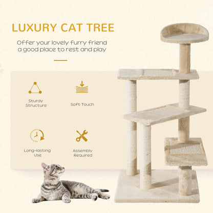 PawHut Cat Tree Kitten Scratch Scratching Scratcher Sisal Post Climbing Tower Activity Centre Beige